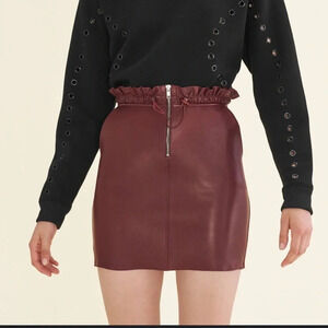 Maje Burgundy Leather Miniskirt